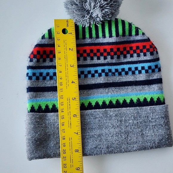 Nintendo Super Mario Beanie Hat Mens OS Gray Striped Pom Pom Knit Winter Cap - Picture 5 of 10